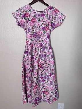 Threads Ithaca New York Pink Floral Cotton Midi Dress Womens Medium Cottagecore